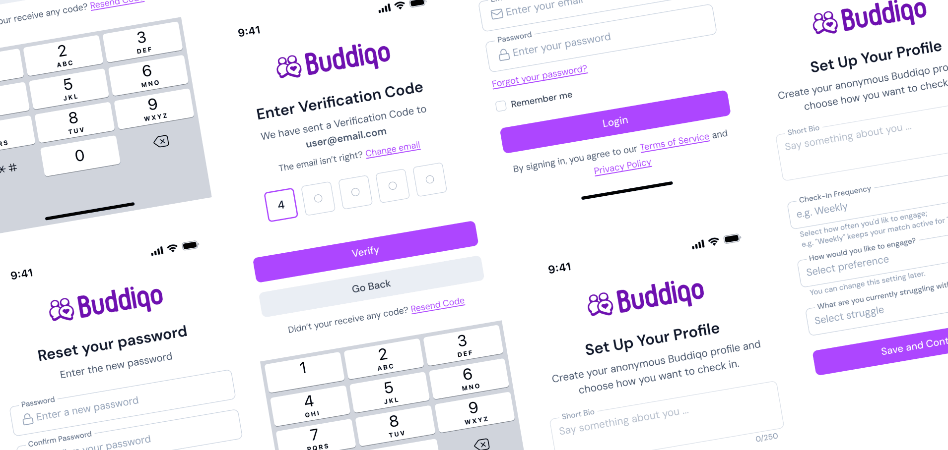 Mockup of complete mobile screens created with Buddi UI