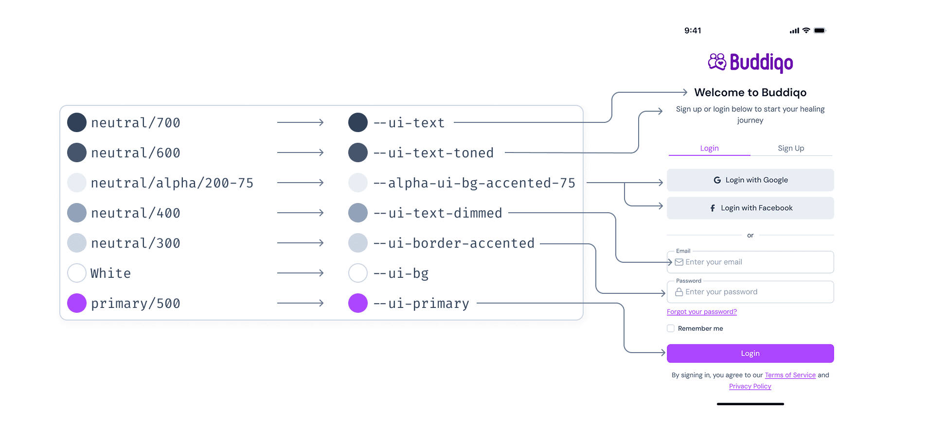 Sistema colori con livelli di superficie e verifiche contrasto